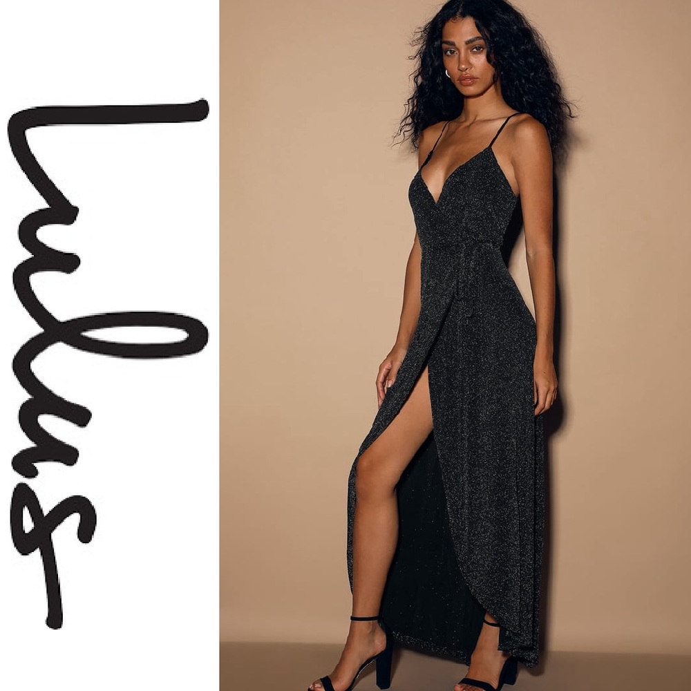 Celestial Black and Silver Wrap Maxi Dress Lulus formal party prom NYE sparkle